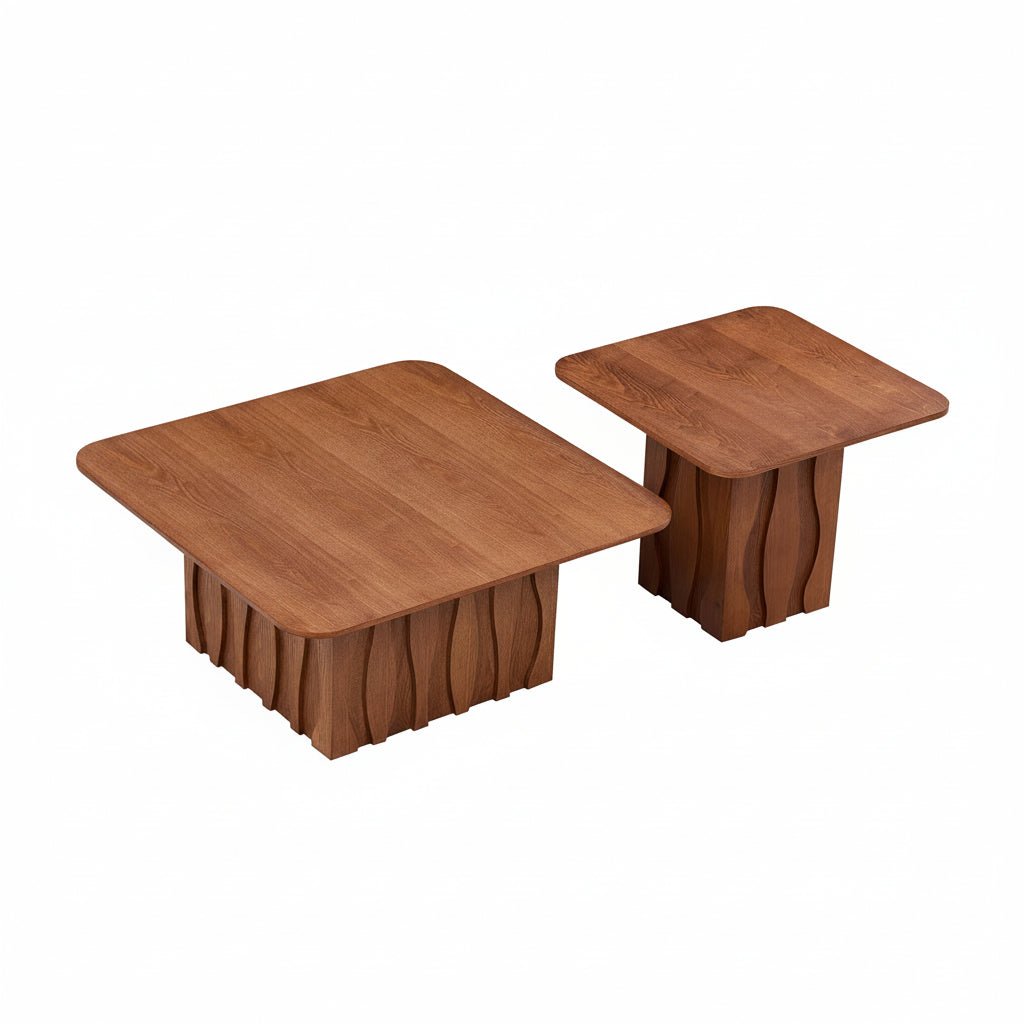 2PCS Nesting Square Coffee Table Set with Wavy Fluted Base - Image 3