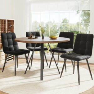 5-Piece Dining Set Round Table with Four Velvet Chairs