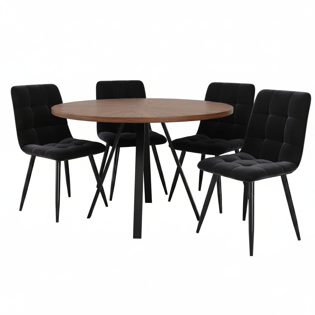 5-Piece Dining Set Round Table with Four Velvet Chairs - Image 2