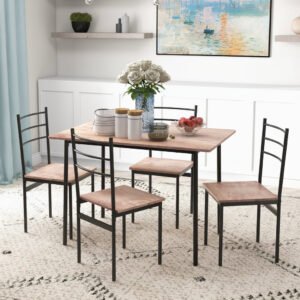 5-Piece Dining Table Set with Steel Frame Chairs