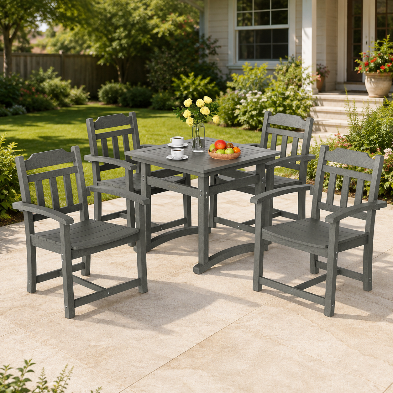 5-Piece Patio Dining Set with Square Table and Chairs