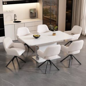 Dining Room Set with Table and 6 Sherpa Fabric Chairs