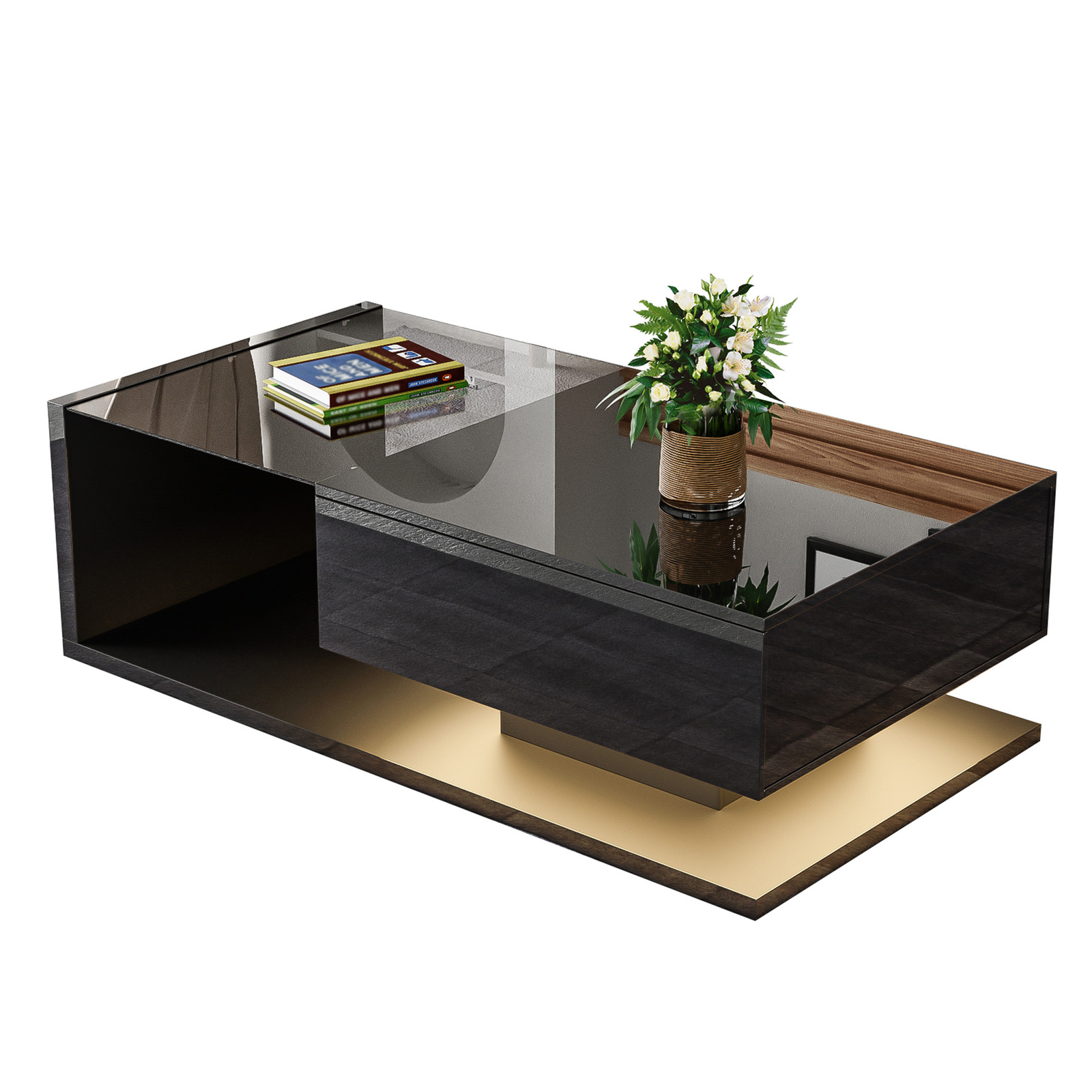 High-Gloss Black Coffee Table with Glass LED Lighting - Image 4