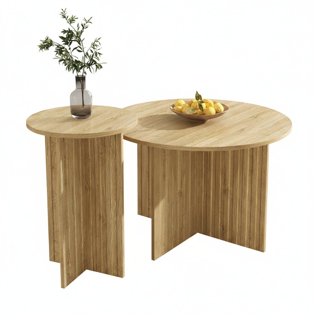 Modern 2-Piece Wooden Nest Table Set Scandinavian Round Design - Image 3