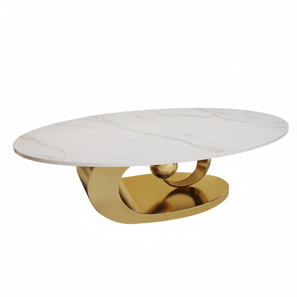 Modern Faux Marble Oval Coffee Table with Stainless Steel Base - Image 2