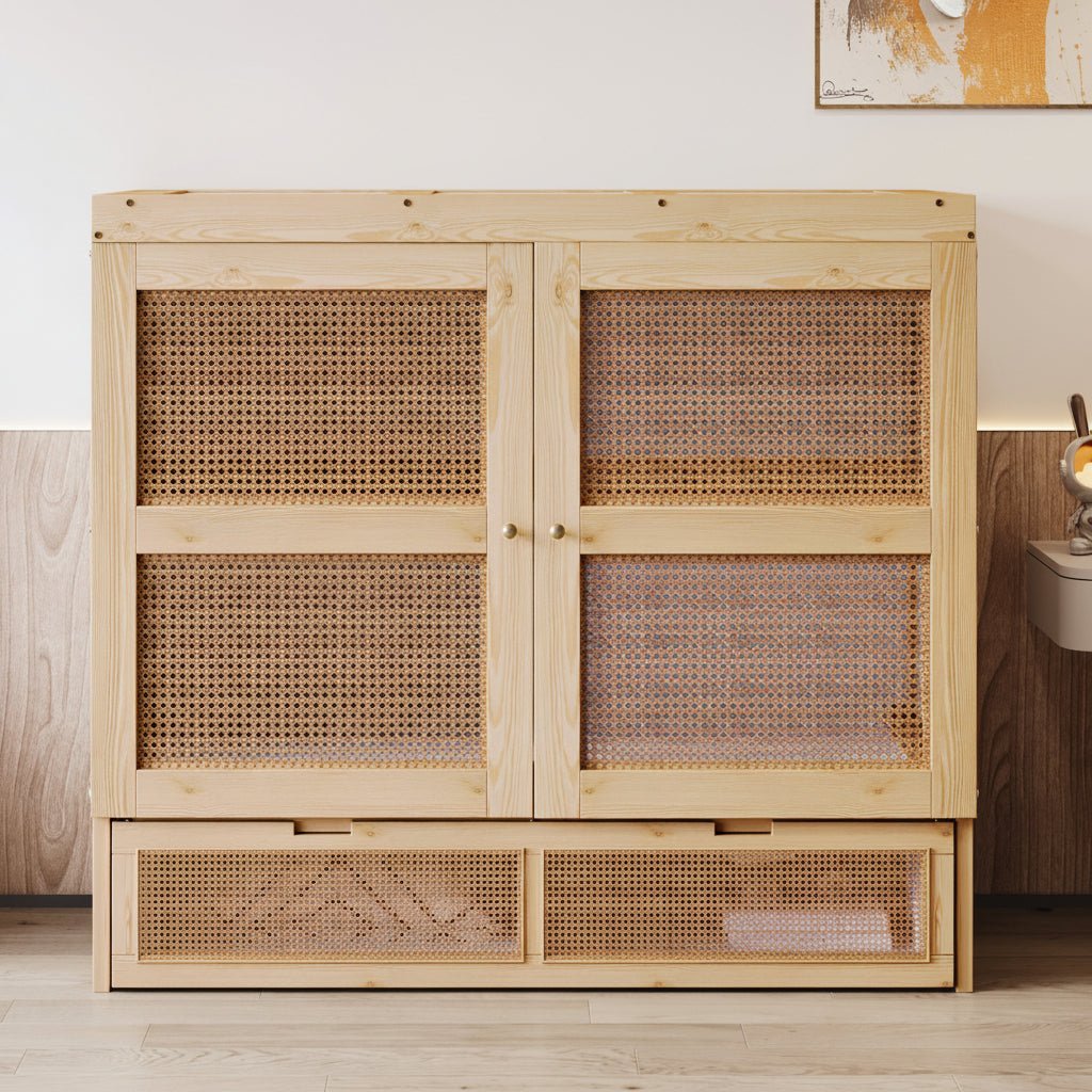 Murphy Bed 140 × 200 cm with Rattan Storage Drawers - Image 3